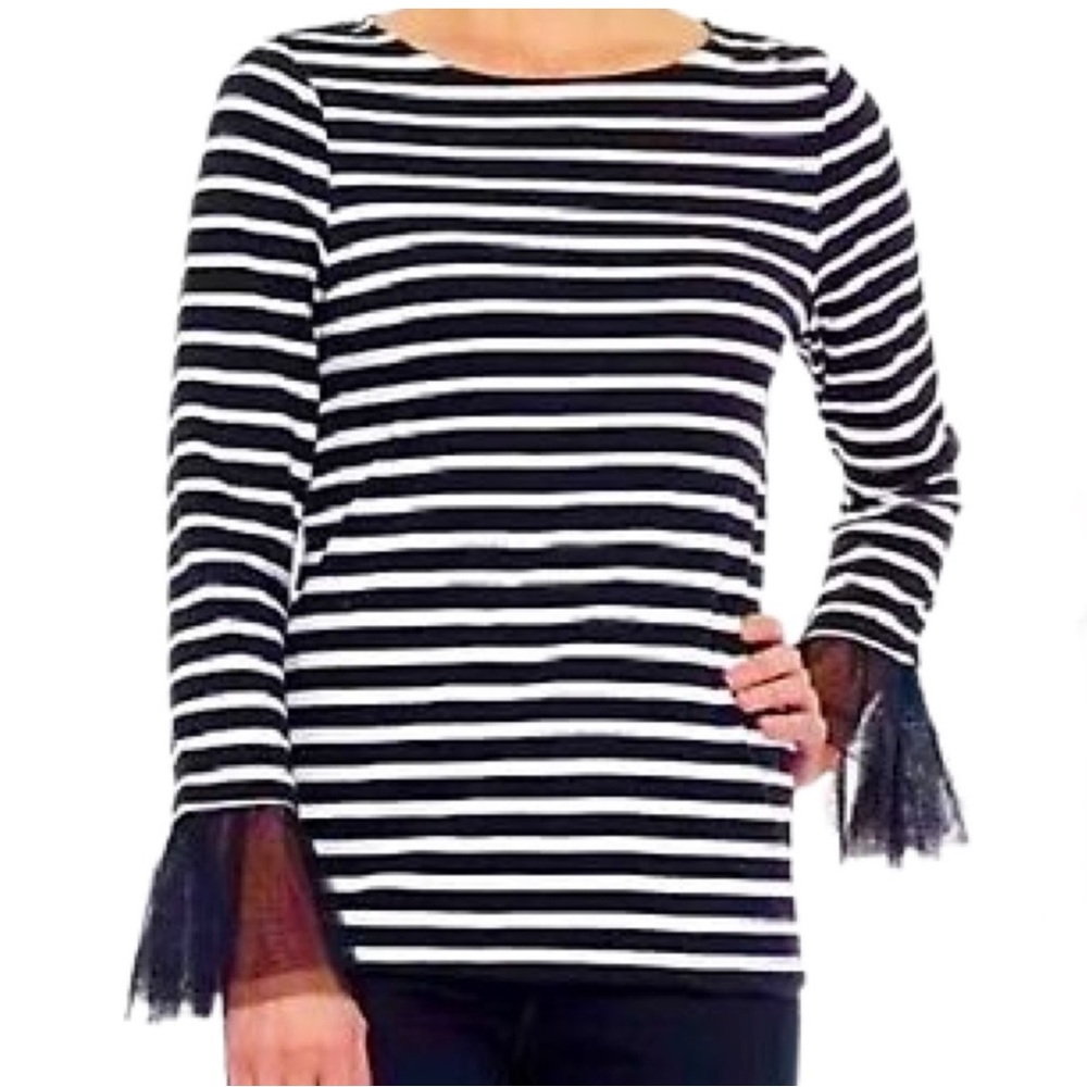 Beachlunchlounge striped tulle sleeve top M